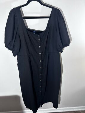 Old Navy Black Button-Front Puff Sleeve Maxi Dress with Pockets NWT